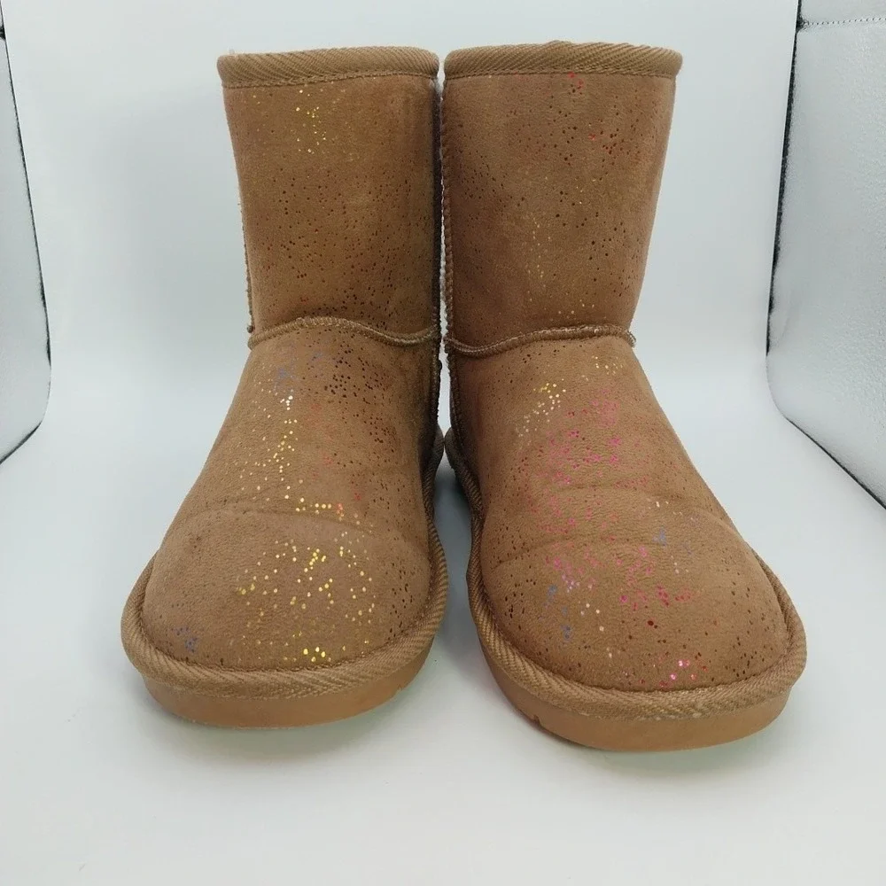 Serra Children's  Ankle Boots  Brown Sparkle Faux Suede Fur Shearling Size 2/3